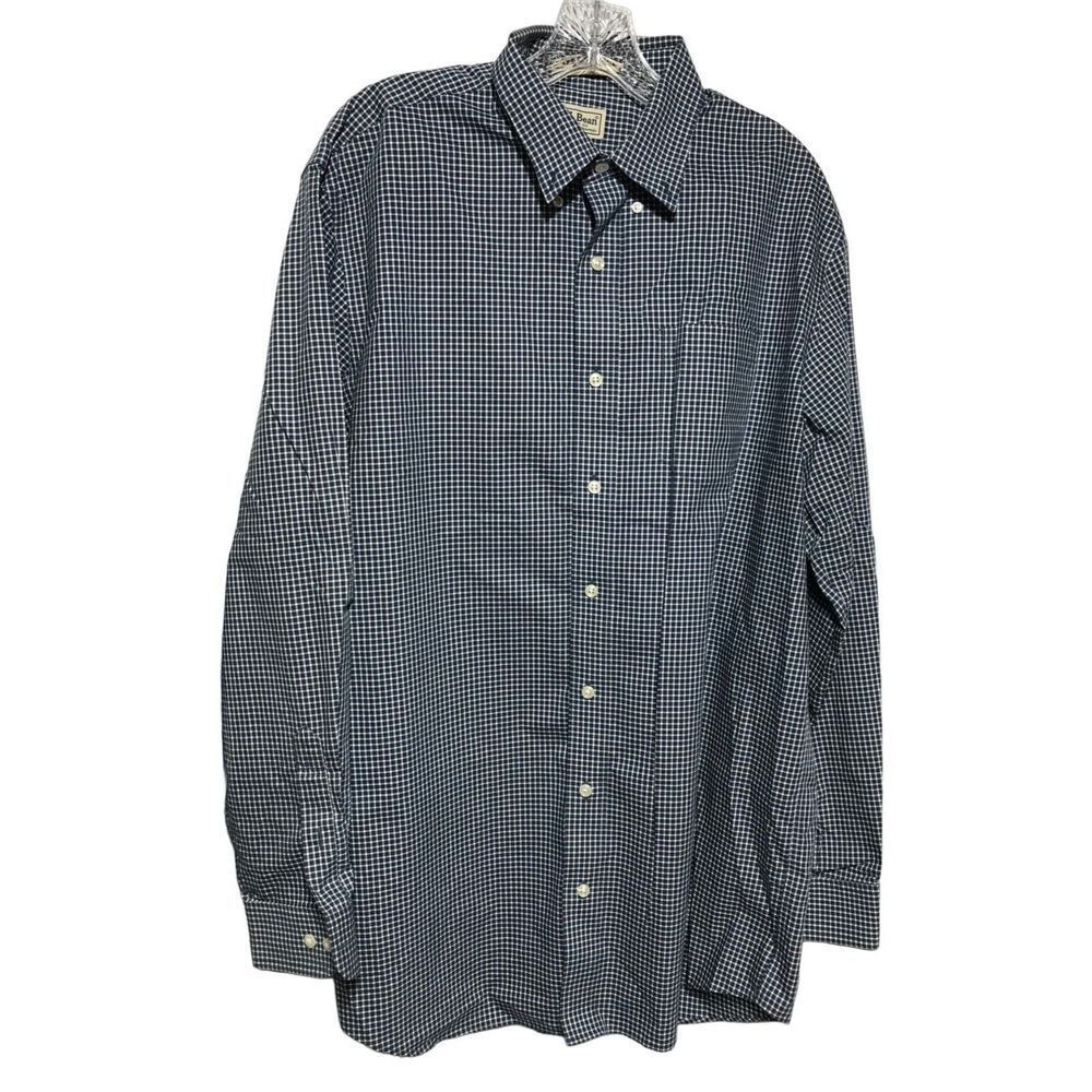 L.L. Bean wrinkle resistant Sz large tall‎ blue Gingham button front long sleeve